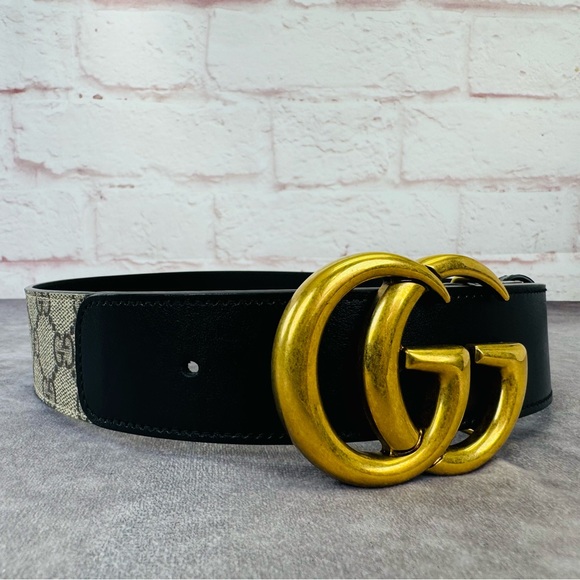 Authentic Gucci Monogram Canvas GG Marmont 400593 Khaki Belt 65/26 - Picture 2 of 11